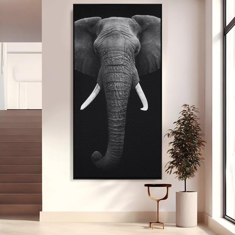 Tablou canvas cu tablou canvas cu cap de elefant, in rama de aluminiu negru